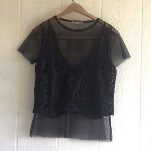 Zara lace black sheer top